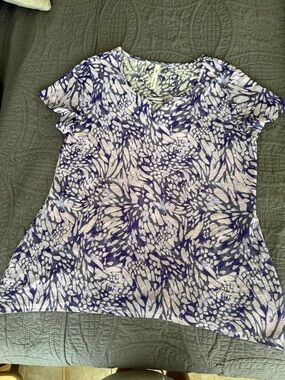 NY Collection Purple and White Short Sleeve Blouse